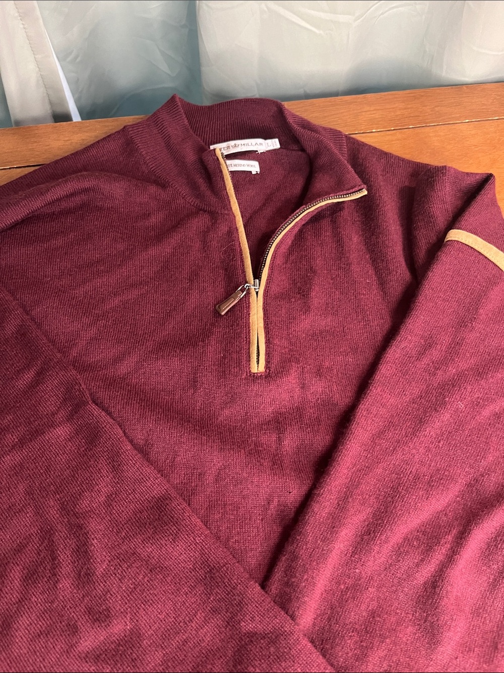 Peter Millar Burgundy Suede Trim Quarter-Zip Pullover